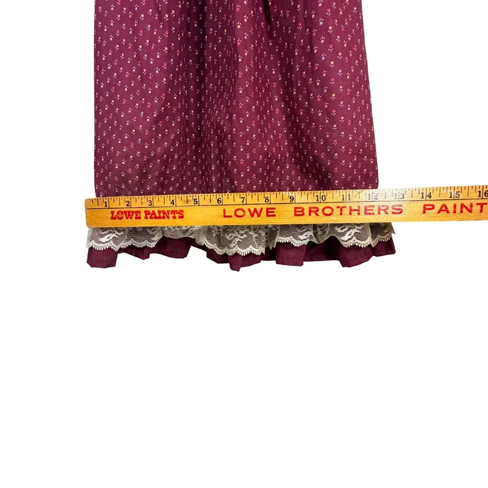 VTG 70s Grandmother Cloth Doll Burgundy Calico Bag Holder Handmade Hanging Decor